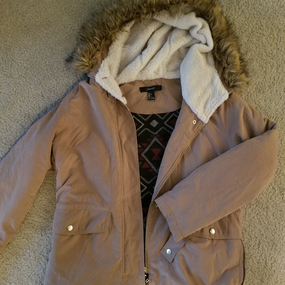 F21 Fur Hooded Bomber Jacket